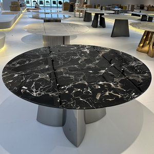 意式极简黑玫瑰奢石圆形餐桌轻奢现代简约高端2023高级感大理石桌