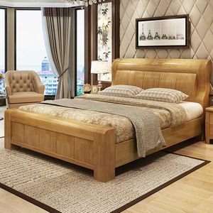 现代简约全实木床主卧原木色1.8米单双人橡木1.5米中式可储物婚床