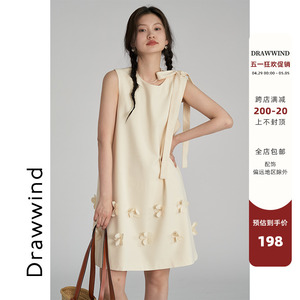 画风drawwind2024夏季新款无袖连衣裙女小众设计感蝴蝶结气质中裙
