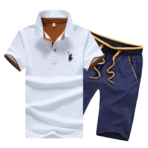 佛克保罗短袖POLO衫 运动套装男青年夏季纯棉T恤新款五分裤两件套