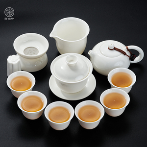 陶尚吟羊脂玉瓷功夫茶具套装整套白瓷盖碗泡茶壶茶杯简约办公家用