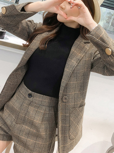 时髦格子西装套装女秋冬韩版时尚休闲气质复古西服外套短裤两件套