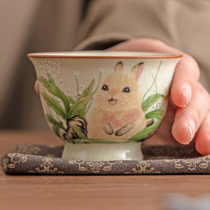 极素兔子汝窑铃铛杯主人杯单个高档品茗杯陶瓷茶具功夫小茶杯礼盒