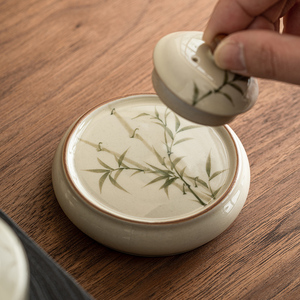 极素翠绿文竹盖置杯垫家用中式功夫茶具陶瓷盖子托茶道配件隔热垫