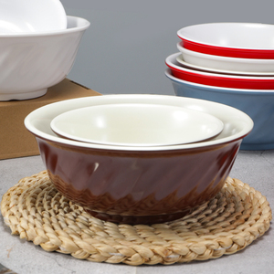 密胺双色碗斜纹碗食堂餐厅商用仿瓷树脂塑料碗快餐汤碗米饭碗粥碗