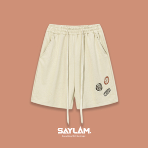 冰箱贴纸 SAYLAM 设计师品牌 美式高街趣味刺绣宽松百搭 男女短裤