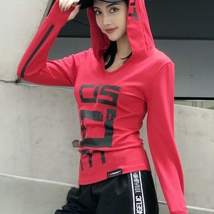 易笛连帽运动上衣女2022韩版修身长袖T恤跑步瑜珈服休闲卫衣帽衫