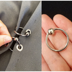 新款可拆卸8mm珠子O型扣衣服配饰穿孔圈C扣衬衫西装金属螺旋袖扣