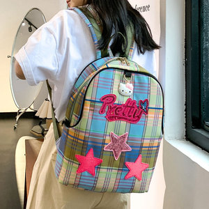 可爱格子双肩包时尚印花通勤小书包女2024新款儿童少女旅行小背包