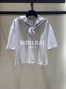 MOILRAL高端白色海军领大牌同款短袖T恤女2024年春春新款上衣