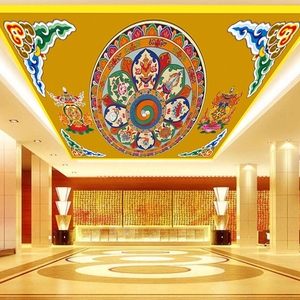 藏式吉祥八宝花纹墙布天花吊顶壁画藏族文化壁纸九龙戏珠背景墙纸