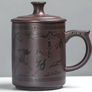 瓷韵东方紫砂茶杯办公杯陶瓷主人杯带盖过滤内胆个人水杯家用泡茶