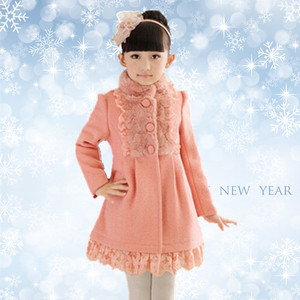 女童新款红色冬季冬装韩版儿童立领毛呢大衣 中大童加厚呢子外套