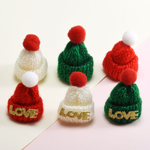 红色迷你毛线小帽子手指带毛球手工DIY饰品配件圣诞装饰玩偶材料