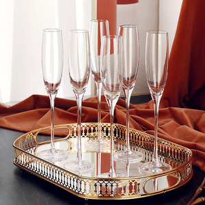 欧式香槟杯高颜值6只套装创意水晶玻璃高脚杯一对起泡酒杯2个礼盒