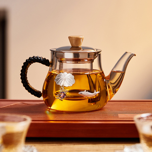 茶壶泡茶壶玻璃茶具加厚耐高温纯手工镶银煮茶壶小容量家用花茶壶