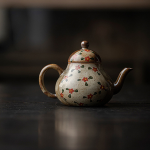 清欢丨纯手工粗陶泡茶壶带过滤 日式仿柴烧釉下彩手绘茶壶手执壶