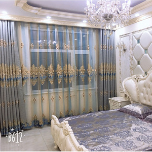 欧式灰色高档绣花窗帘简约现代客厅卧室窗帘成品定制遮光绣花窗纱