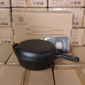 外贸尾货 亚麻逊两用铸铁炖锅煎锅可分开使用适用家用煲汤炖肉煎