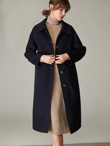 黑色双面羊绒呢子中长款大衣秋冬2021年冬季新款高端羊毛呢外套。