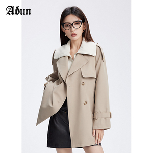 Abun2023年秋季新品拼接翻领外套女宽松舒适气质时尚设计感小众