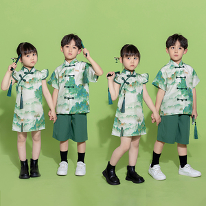 儿童演出服小学生国风校服山水毕业照服幼儿园园服男童童夏季班服