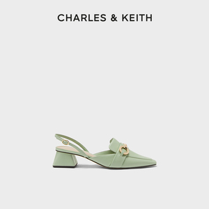 CHARLES&KEITH春夏女鞋CK1-60580261小方头金属饰粗跟凉鞋女鞋