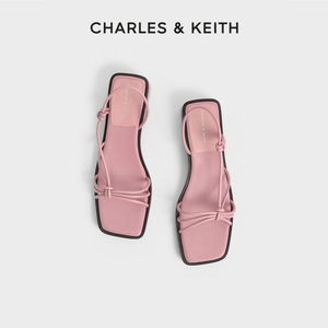 CHARLES&KEITH春夏女鞋CK1-60361411女士扭结绊带饰低跟方头凉鞋