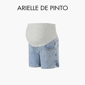 法国ARIELLE DE PINTO孕妇装夏款时尚显瘦高腰托腹牛仔阔腿短裤女