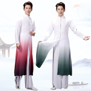 新款古典舞演出服男中国舞表演服装男生现代舞蹈服装中长款套装