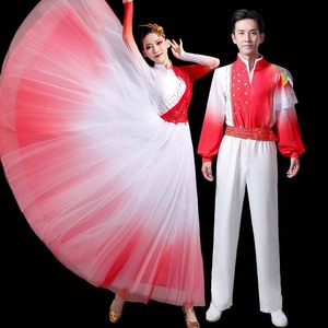 现代舞演出服男红旗颂万疆歌伴舞表演服装中国风开场舞大合唱女款