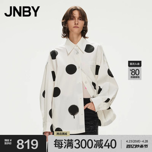 JNBY/江南布衣春秋款衬衫女黑白波点宽松长袖全棉小上衣5N7211290