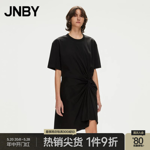 JNBY/江南布衣夏T恤连衣裙女短款裙子棉质宽松短袖黑色5N6G13320