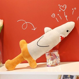 创意鲨鱼刀毛绒玩偶搞笑整蛊谐音梗鲨鱼宝剑毛绒公仔玩具搞笑道具