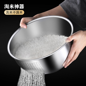 304不锈钢淘米漏盆洗米神器家用漏水滤水萝篓框沥水篮不漏米筛子
