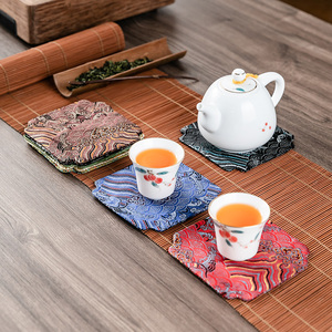 中国风刺绣禅意茶杯托杯垫布艺壶承茶垫子隔热茶道配件功夫茶具