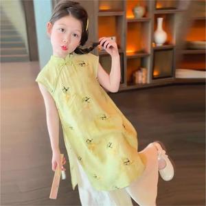 女童旗袍裙子新款韩版儿童洋气超仙表演服国风复古装女孩汉服套装