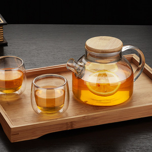 高硼硅木盖玻璃茶壶500ml 茶杯茶具功夫套装家用小号耐热北欧风格