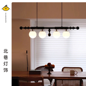 美式复古餐厅实木吊灯法式中古吧台日式侘寂风饭厅餐桌长条实木灯