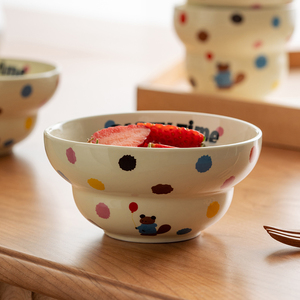 肆月酸奶碗水果碗可爱儿童米饭碗卡通波点碗精致漂亮瓷碗创意餐具