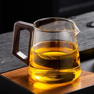 木把玻璃公道杯加厚耐热家用四方分茶器倒茶公杯过滤高档功夫茶具