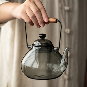 日式玻璃煮茶壶复古耐高温提梁壶大容量泡茶壶可电陶炉加热烧水壶