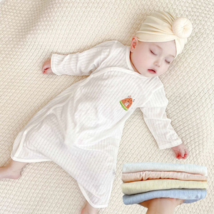 儿婴春夏季薄款宝宝睡袋纯棉开扣长袖衣睡童男空调房护肚连体女宝
