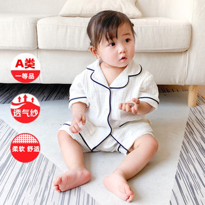 新款 夏季短袖套装现货韩版婴幼儿棉衣睡薄款纯色居家服宝宝衣睡
