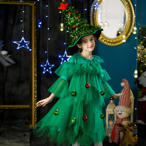圣诞节儿童服装cosplay可爱绿色精灵圣诞树女童幼儿园装扮演出服