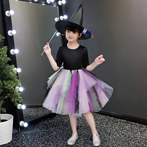 圣诞节儿童服装cosplay女童巫婆连衣裙帽子化妆派对公主裙演出服