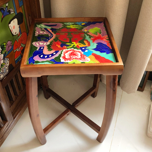 新中式实木沙发边几角几创意陶瓷迷你方桌小户型多动能折叠茶几