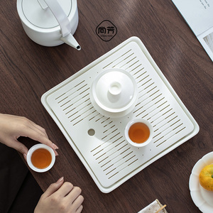 羊脂玉瓷干泡盘陶瓷茶盘蓄水式小茶盘会客家用茶垫隔热盘