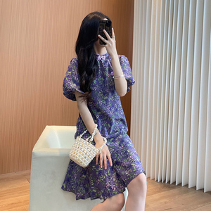 紫色真丝旗袍改良女夏2024年新款年轻款气质高端桑蚕丝连衣裙裙子