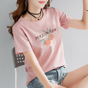 粉色纯棉短袖t恤女士半袖2023年新款夏季韩版宽松时髦上衣服大码